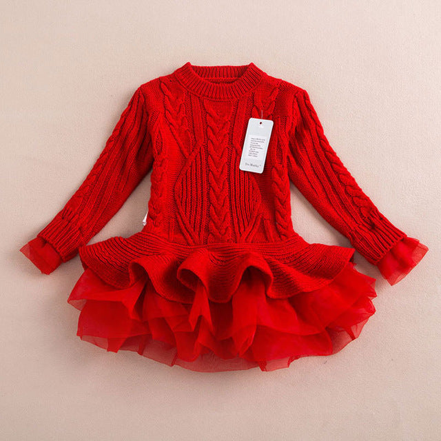 Girls' Red Knitted Christmas Dress"