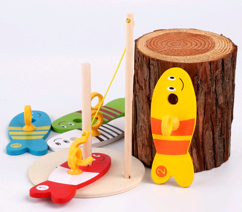 Children's educational creative fishing toys wooden baby early childhood teaching water ring wooden toys