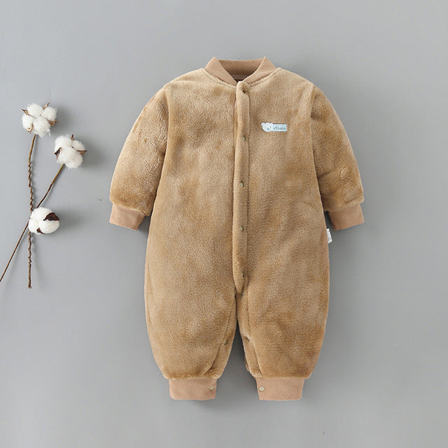 Pure color cute thick warm baby onesies