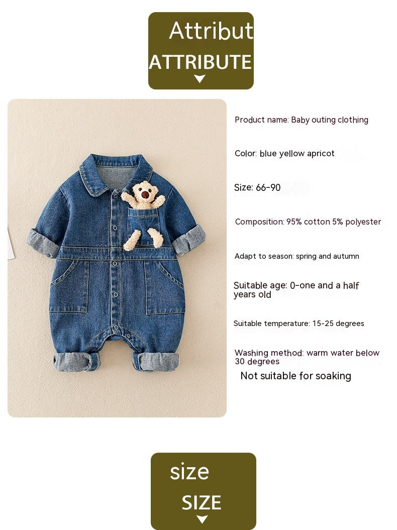 Baby Handsome Denim Jumpsuit Spring Festival Western Style Baby Boy