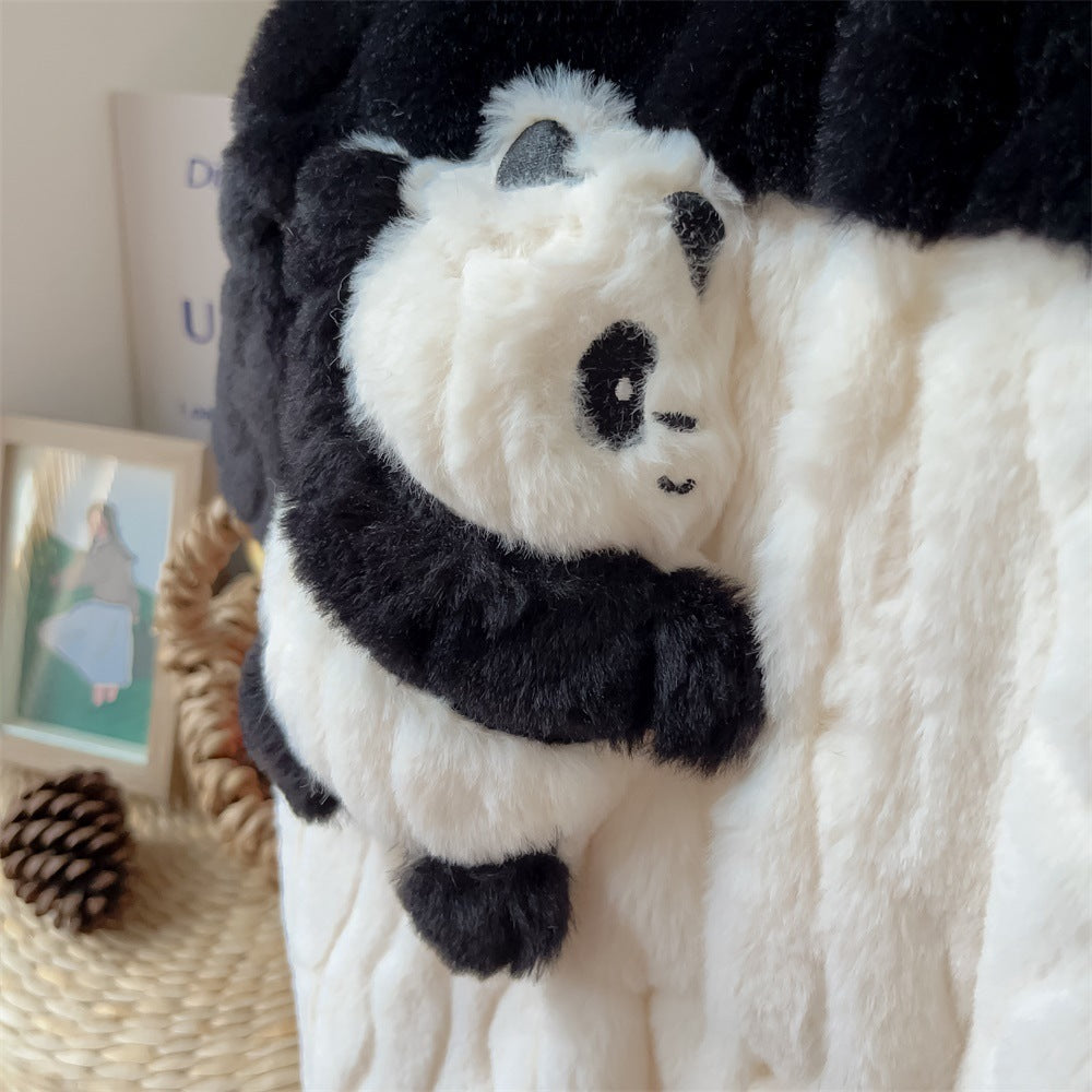 Winter Clothes Baby Jumpsuit Fleece-lined Lesser Panda Plush Hooded Jumpsuit