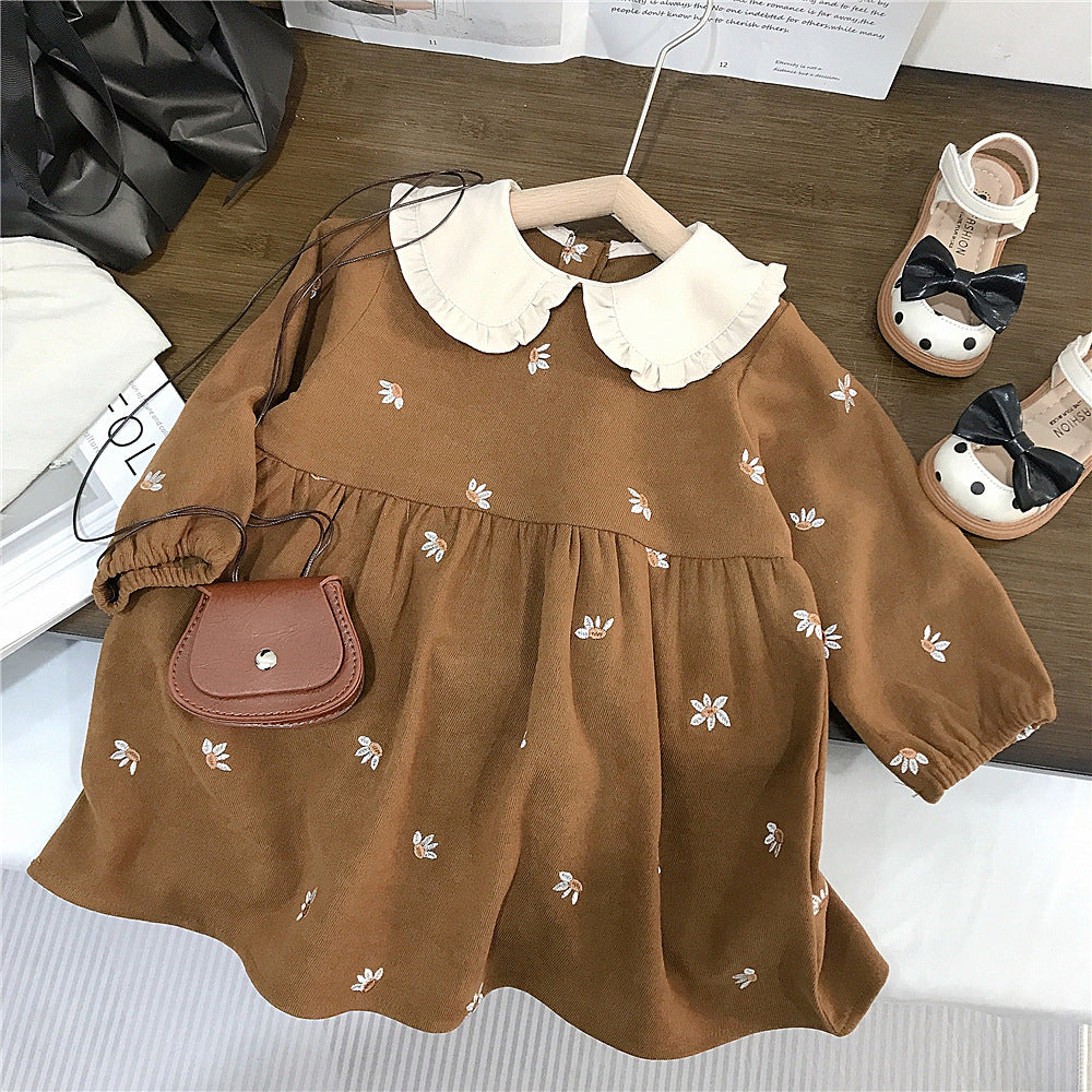 Girls' Fashionable Lace Collar Solid Color Dress