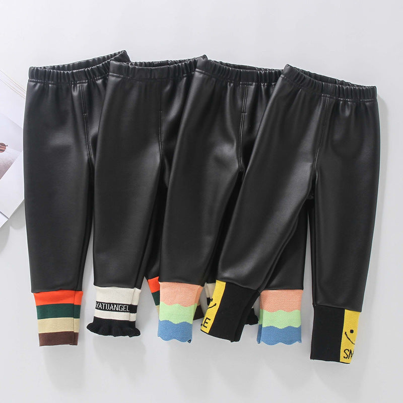 Girls' Warm Bottomed Leather Pants