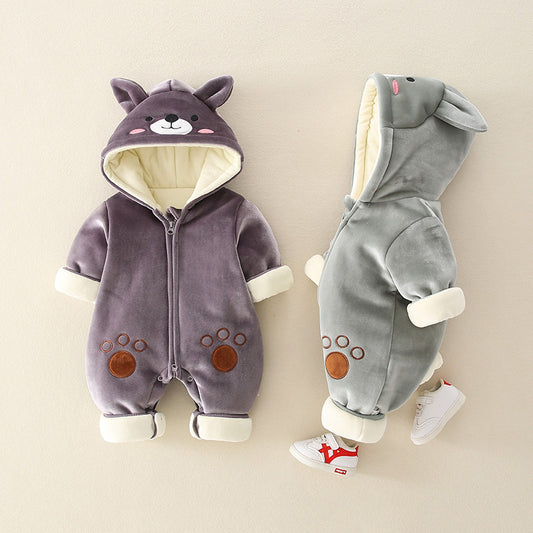 Newborn Baby Cartoon Clothes Autumn And Winter Plus Cotton Romper Climbing Clothes